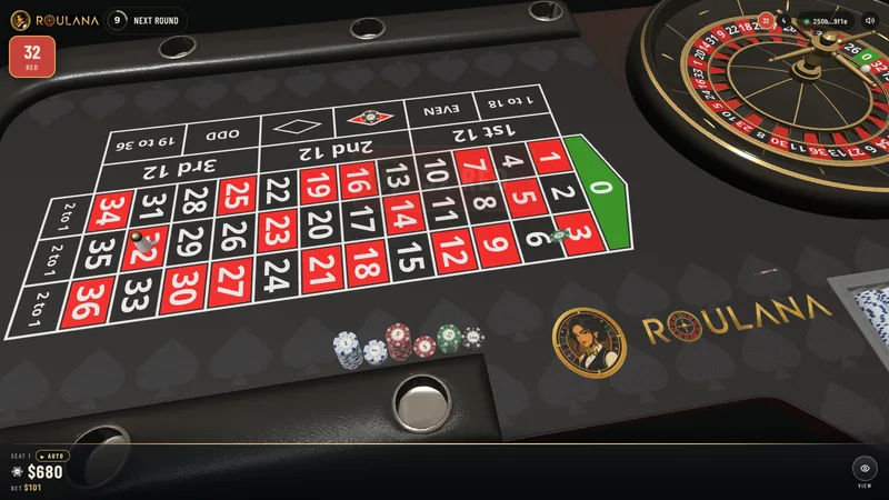 The winning number shown on the table with the win message